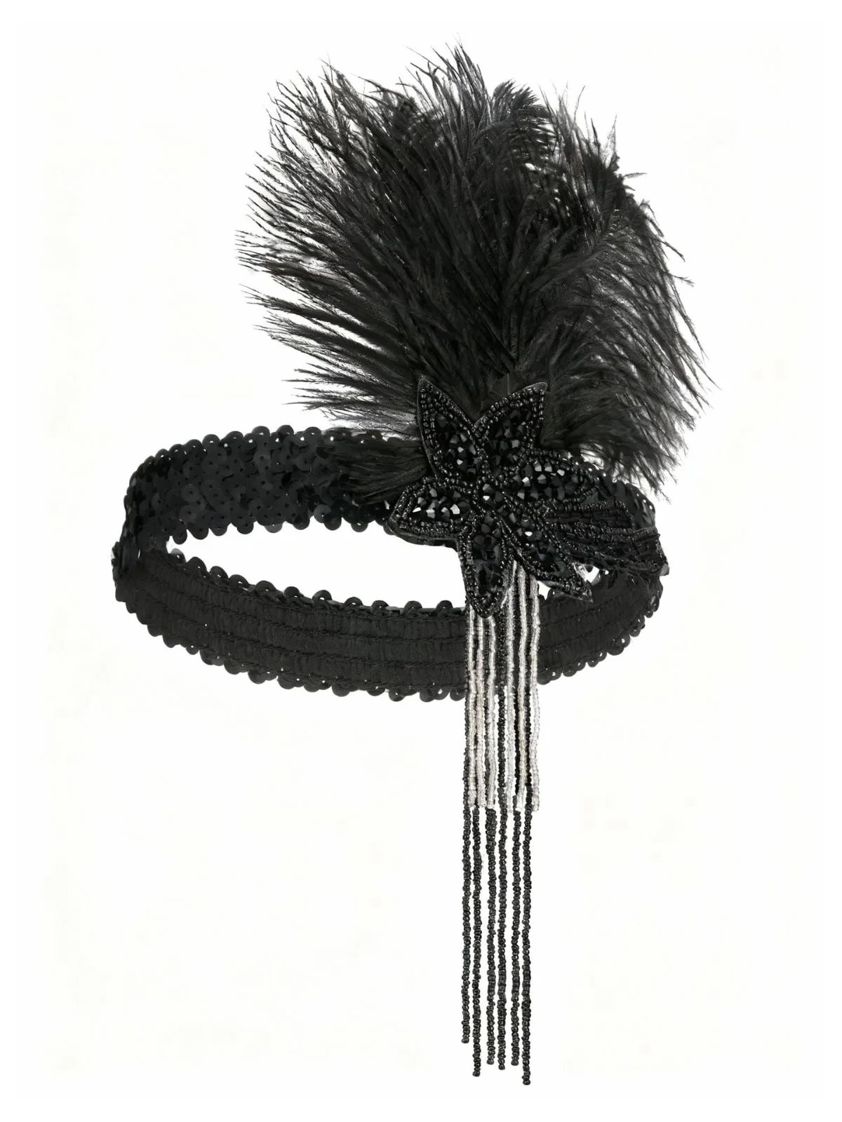 1920s Gatsby Feather Sequin Beaded Headpiece - Image 3