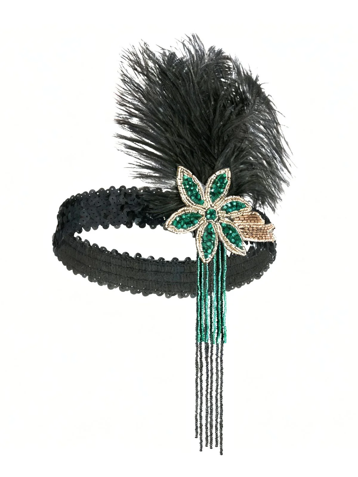 1920s Gatsby Feather Sequin Beaded Headpiece - Image 4