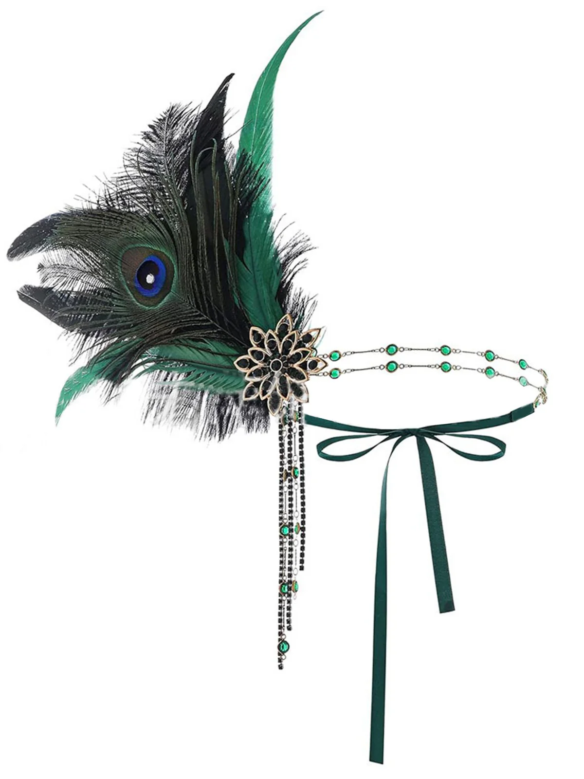 1920s Gatsby Peacock Feather Flapper Beaded Headband - Image 2