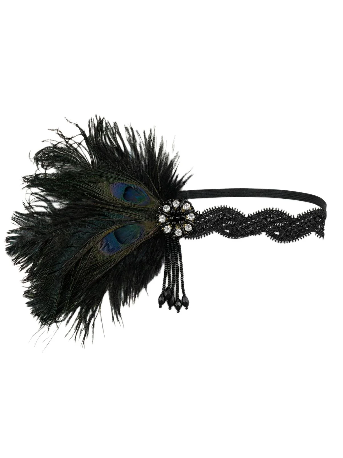 1920s Gatsby Peacock Feather Flapper Tassel Headband - Image 2