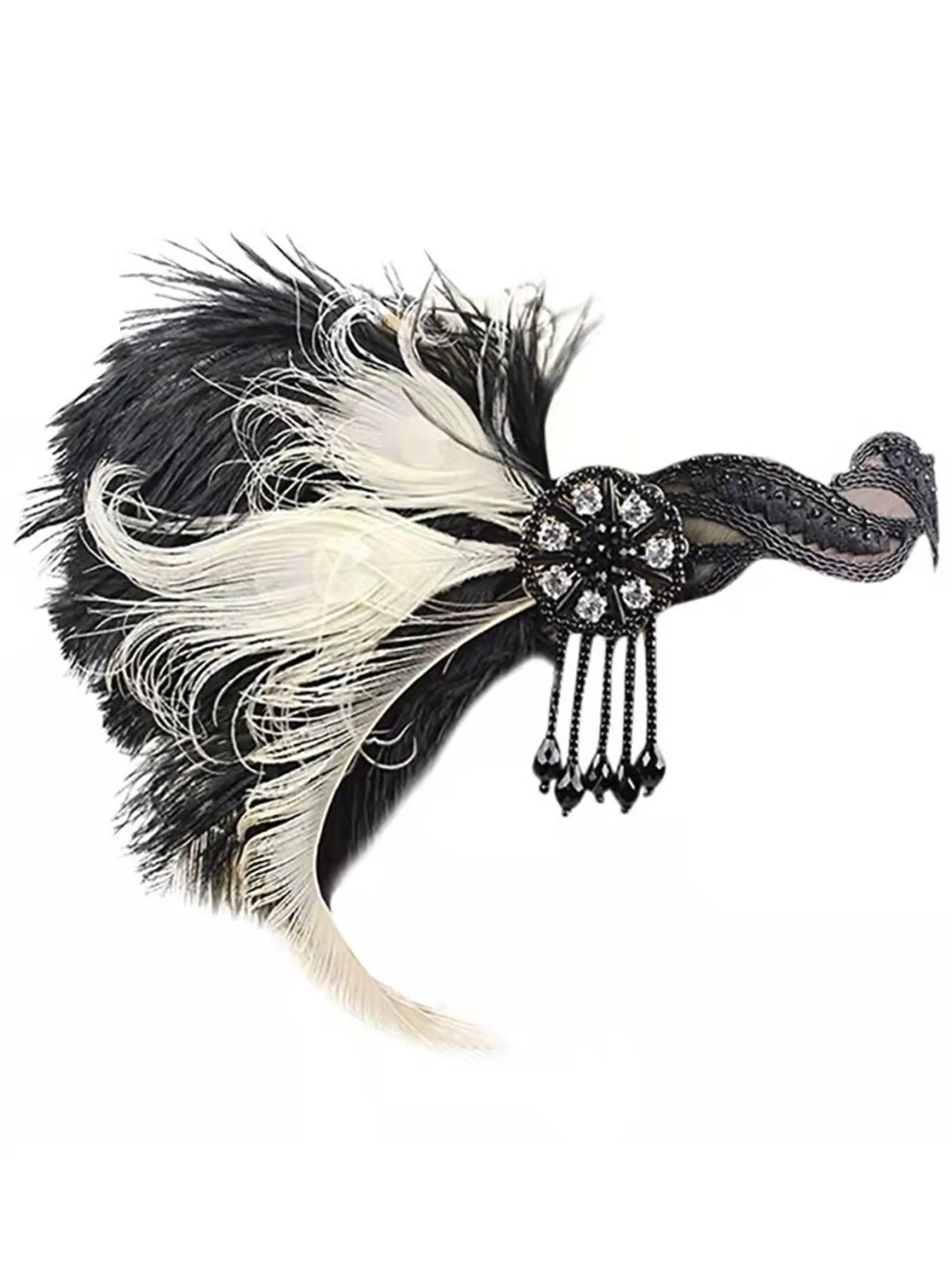 1920s Gatsby Peacock Feather Flapper Tassel Headband - Image 3