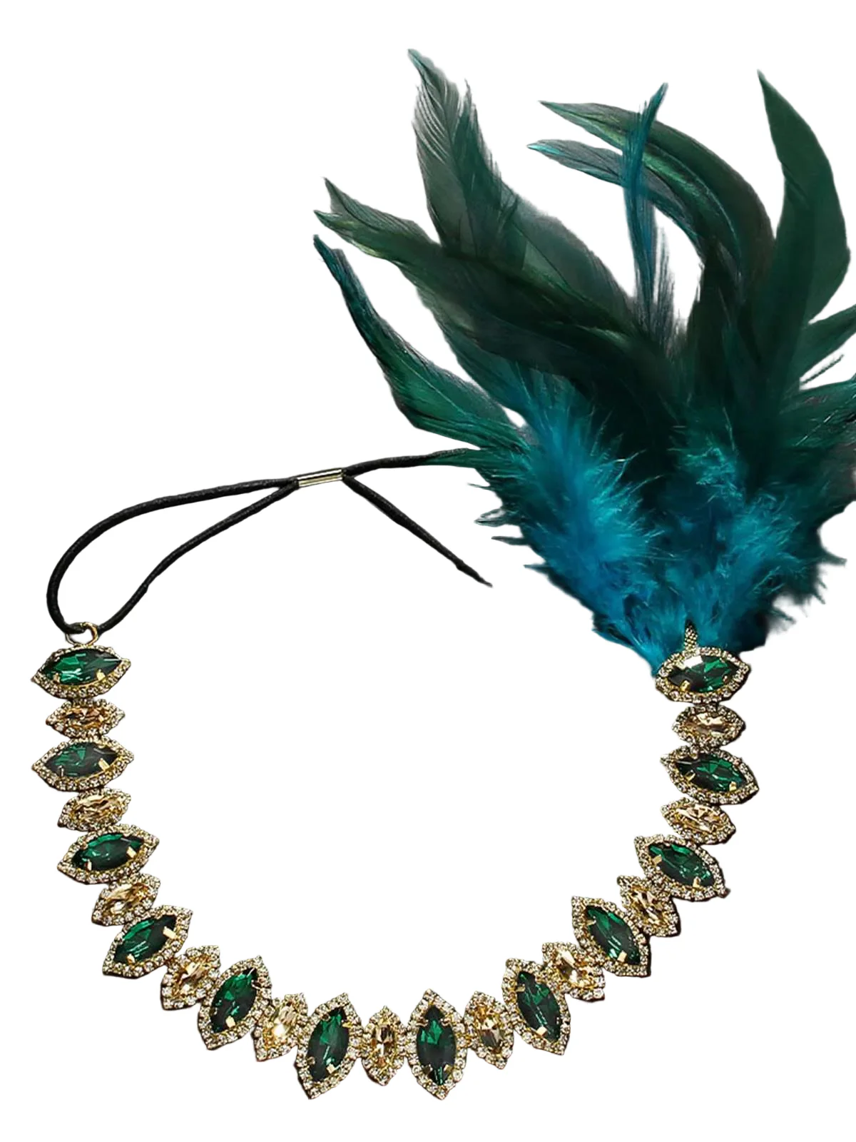 1920s Gatsby Peacock Feather Rhinestone Headband - Image 2