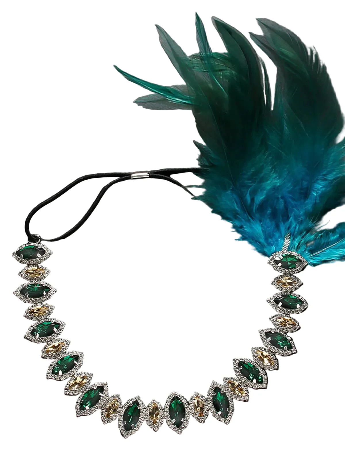 1920s Gatsby Peacock Feather Rhinestone Headband - Image 3