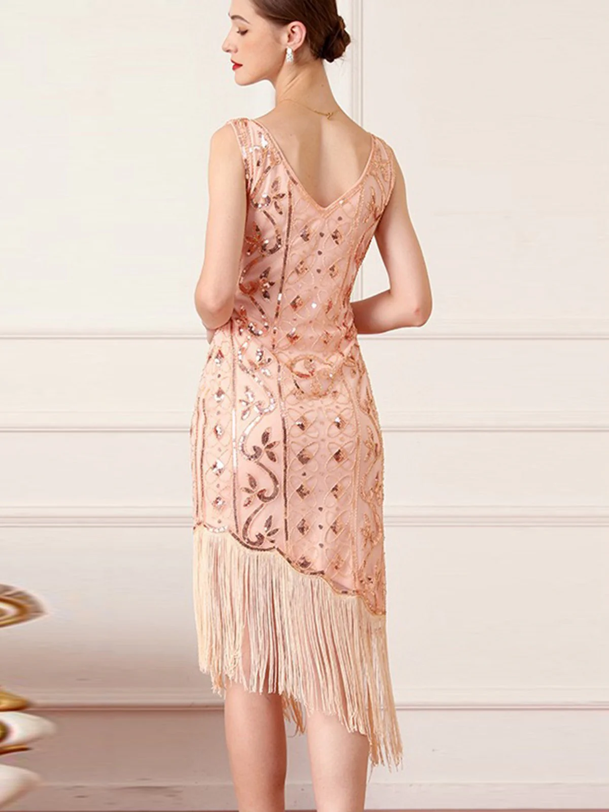 1920s Gatsby Sequins Tassel Oblique Hem Dress - Image 2