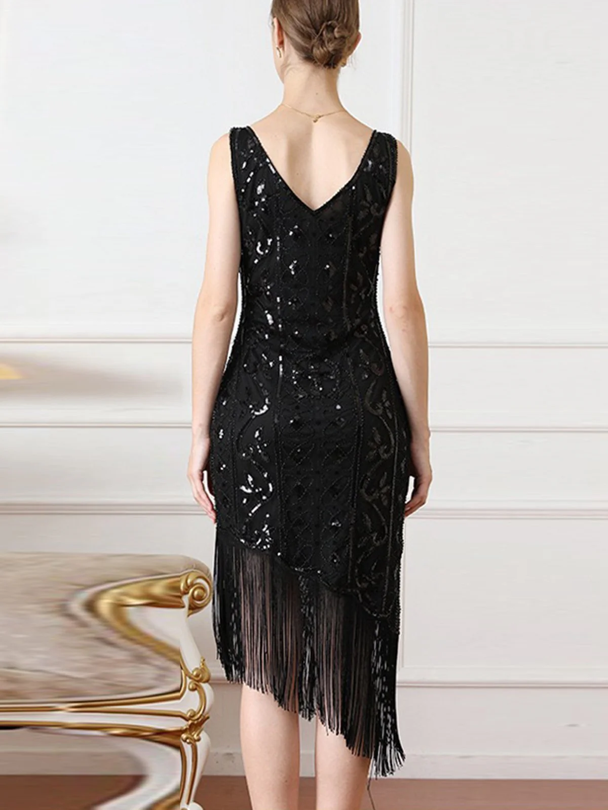 1920s Gatsby Sequins Tassel Oblique Hem Dress - Image 6