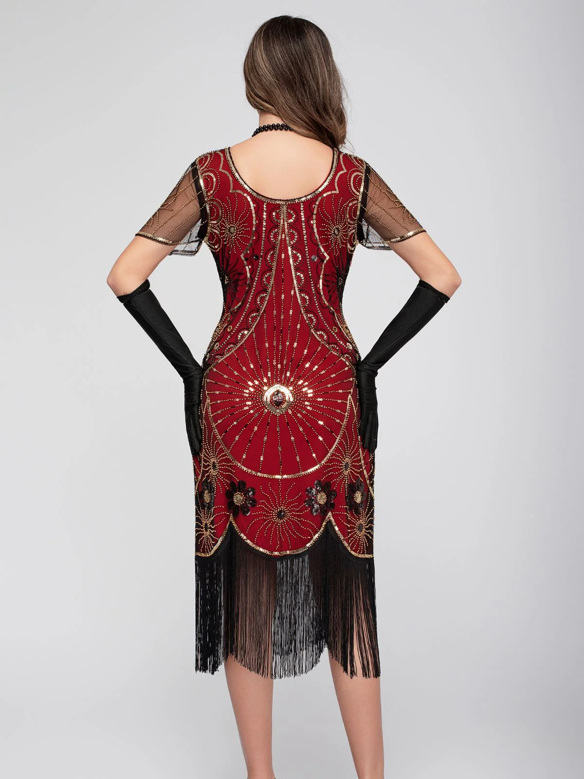 1920s Scoop Neck Sequin Fringe Flapper Dress - Image 10