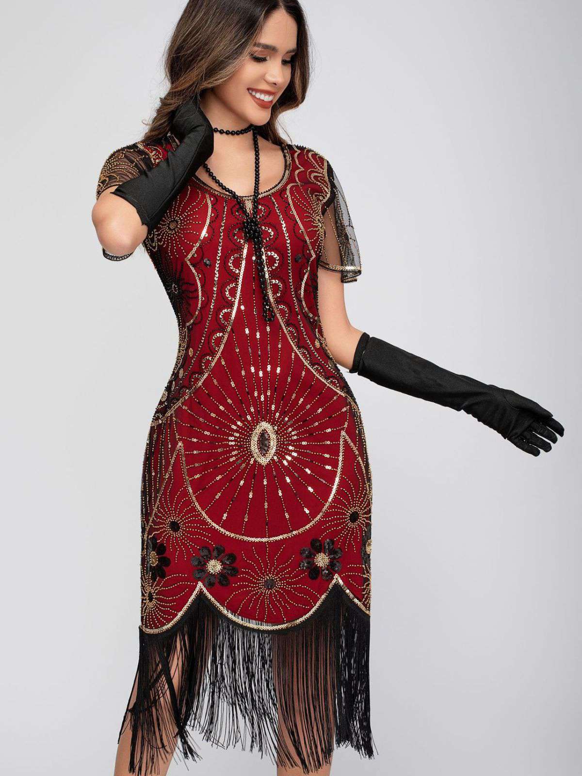 1920s Scoop Neck Sequin Fringe Flapper Dress - Image 2