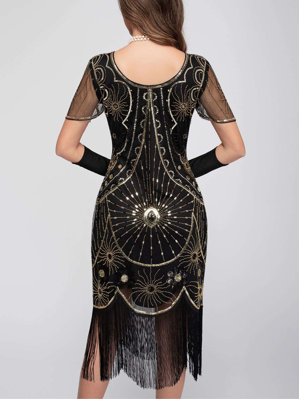 1920s Scoop Neck Sequin Fringe Flapper Dress - Image 9