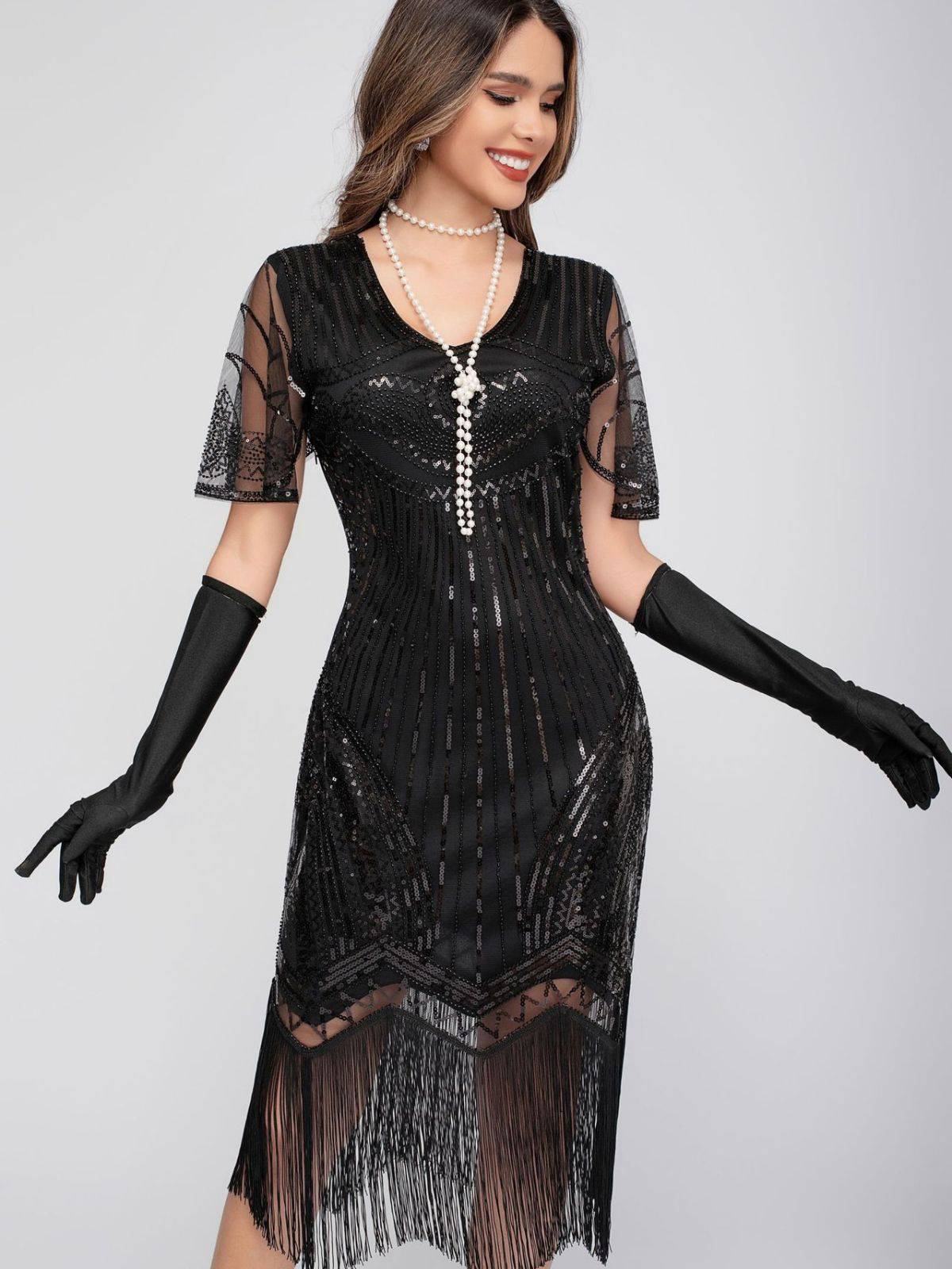 1920s Scoop Neck Sequin Tassels Charleston Dress - Image 10
