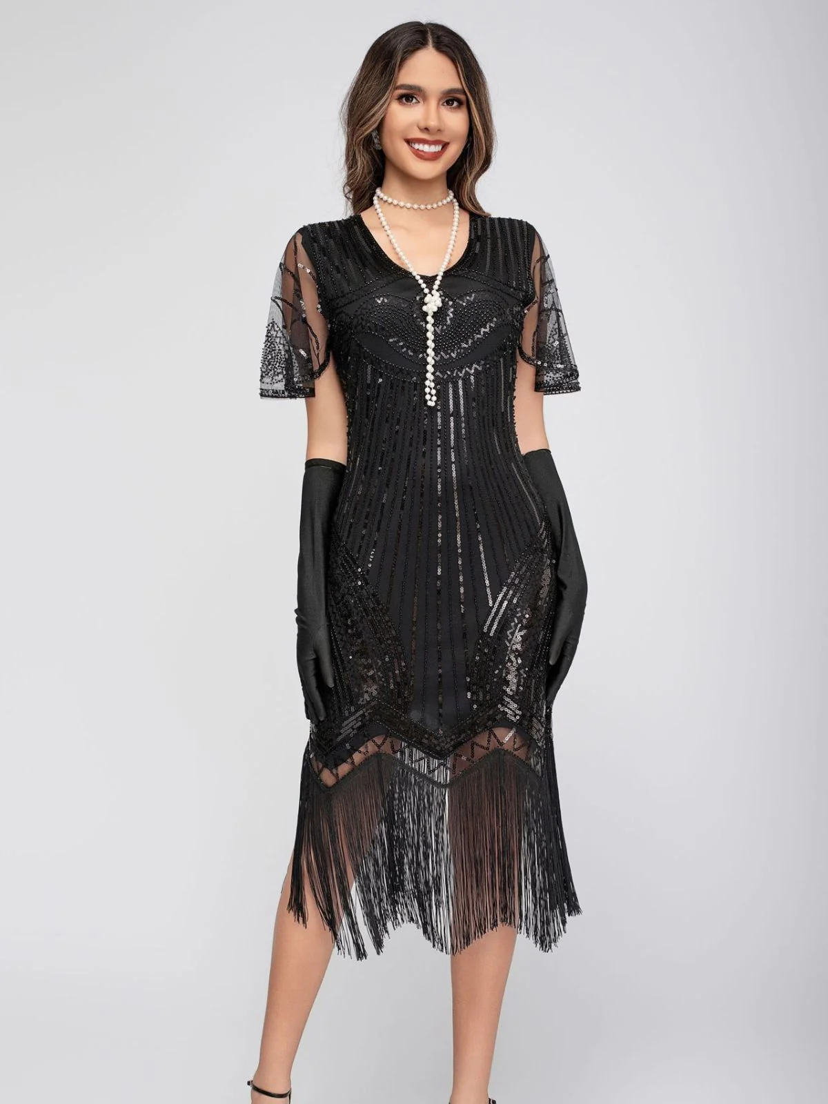1920s Scoop Neck Sequin Tassels Charleston Dress - Image 11
