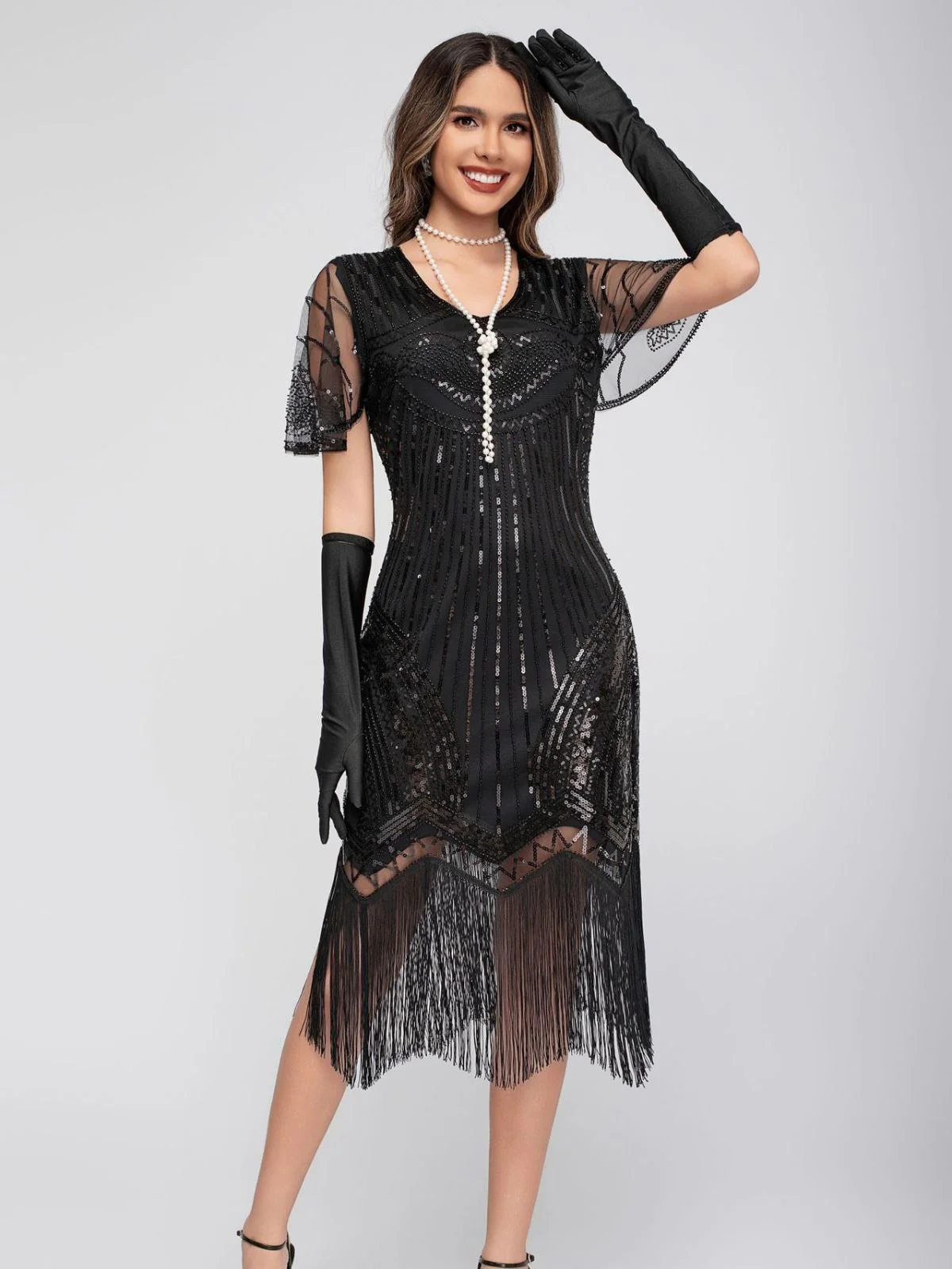 1920s Scoop Neck Sequin Tassels Charleston Dress - Image 12