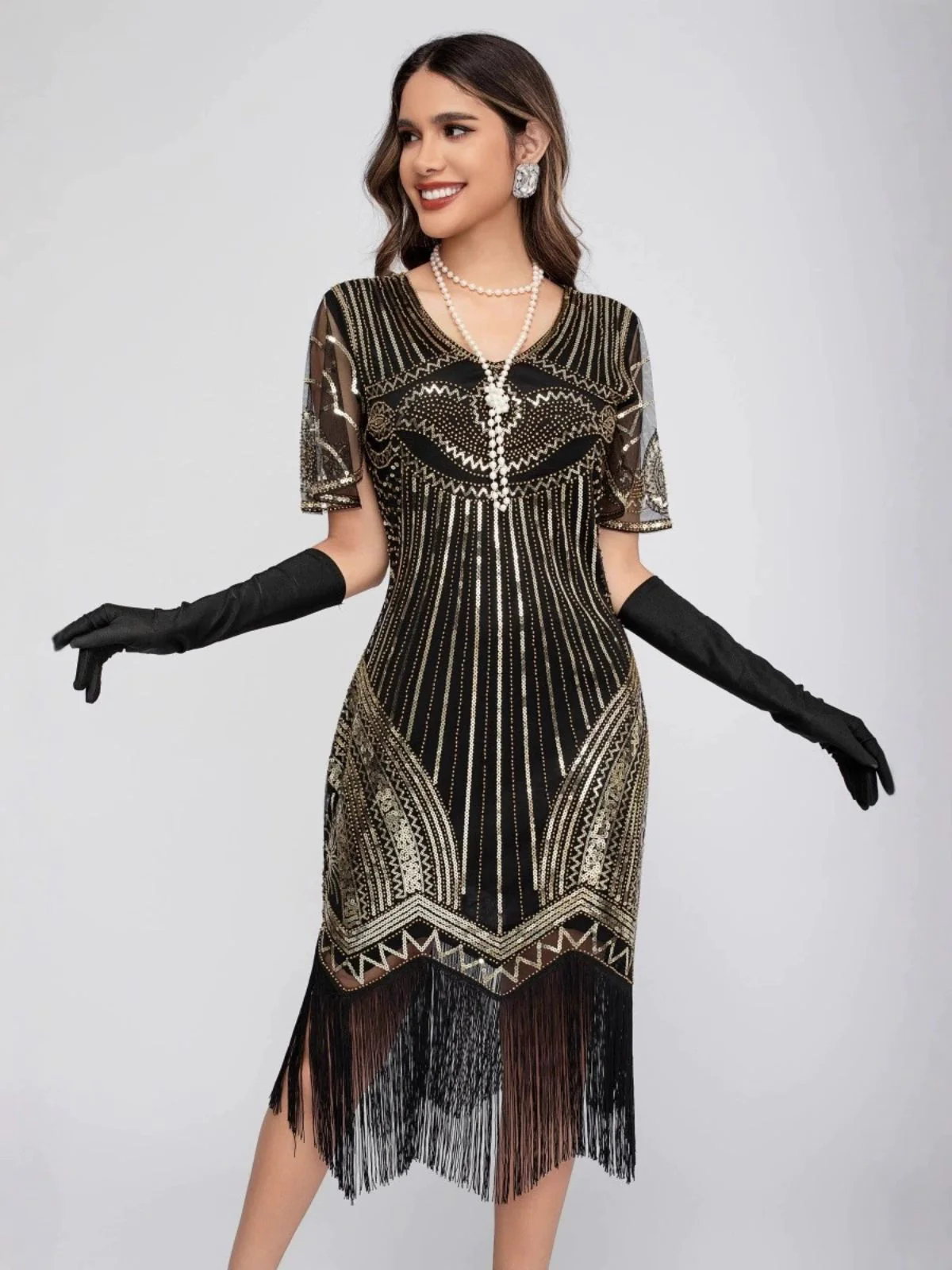 1920s Scoop Neck Sequin Tassels Charleston Dress - Image 2
