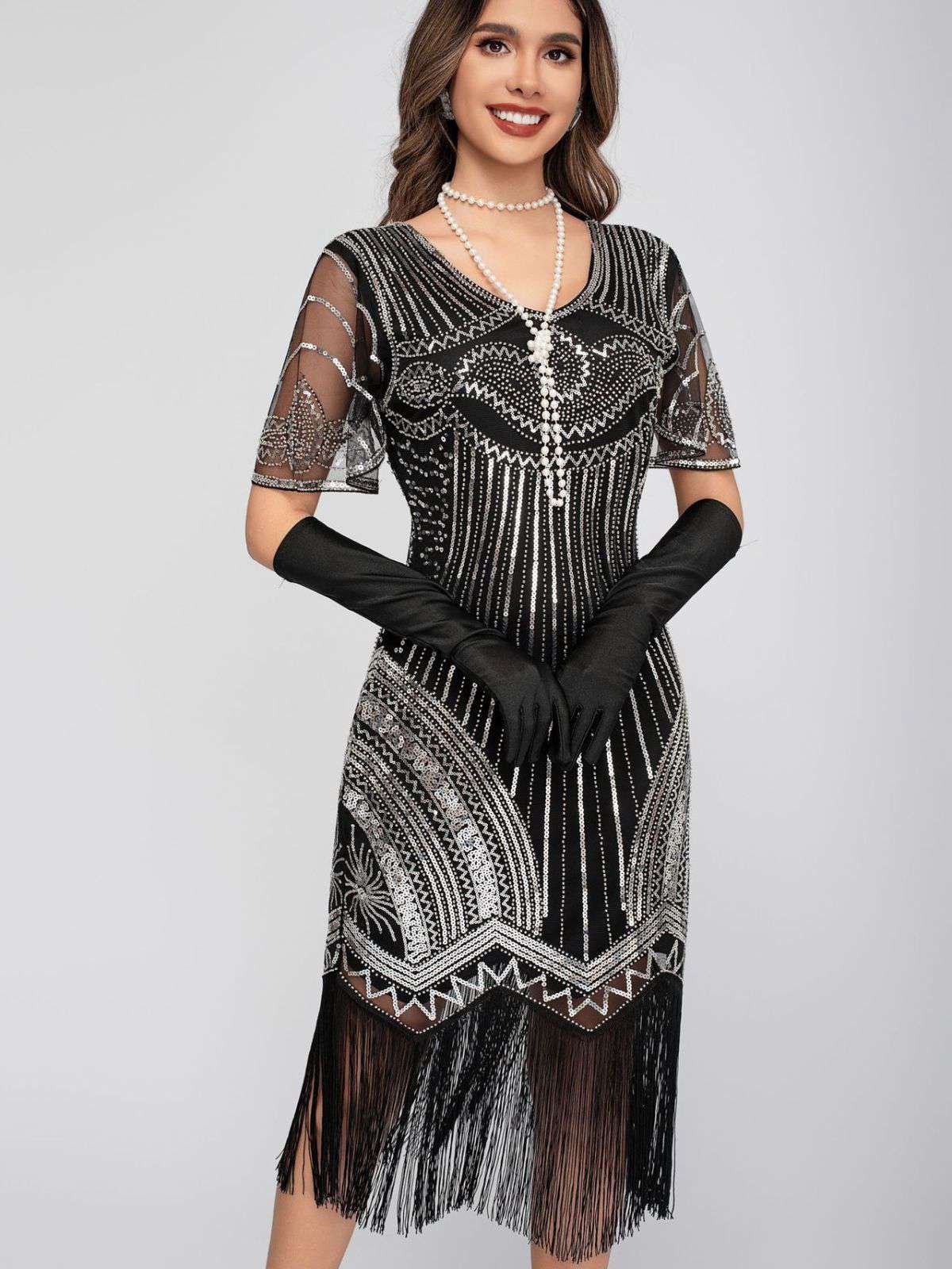 1920s Scoop Neck Sequin Tassels Charleston Dress - Image 7