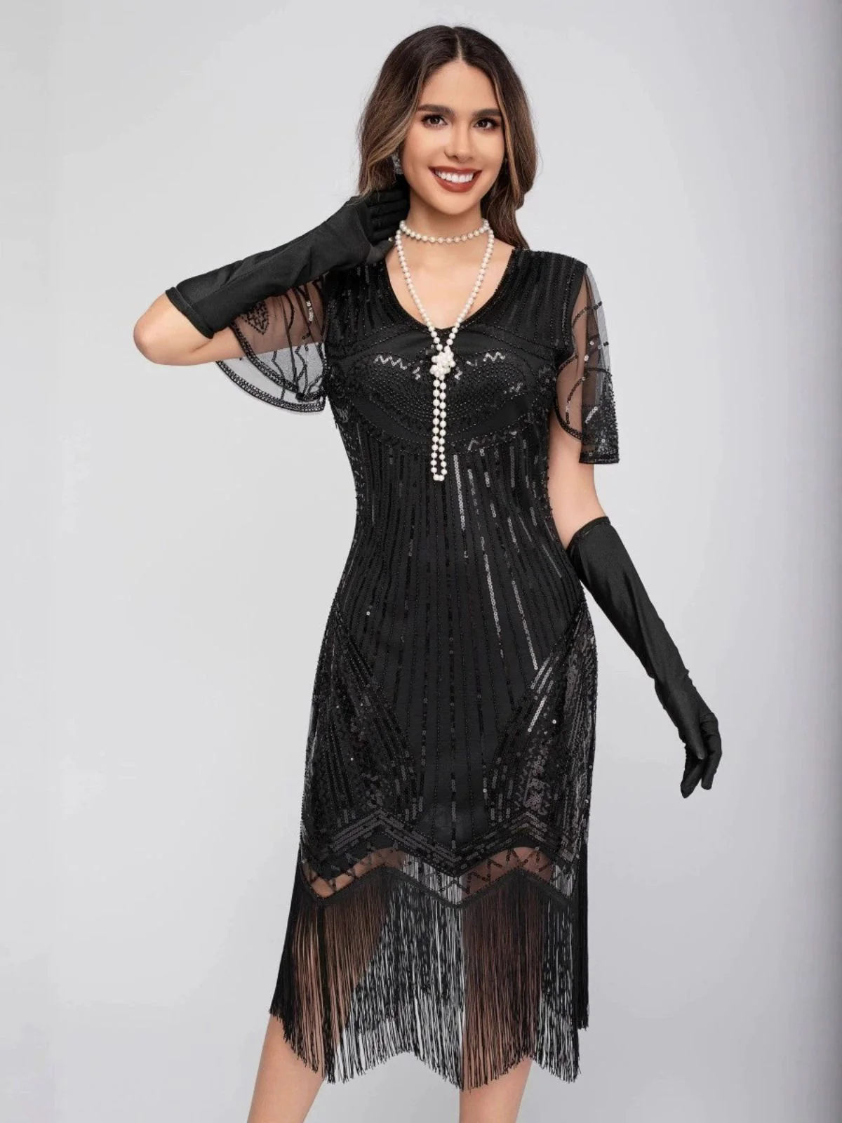 1920s Scoop Neck Sequin Tassels Charleston Dress - Image 8