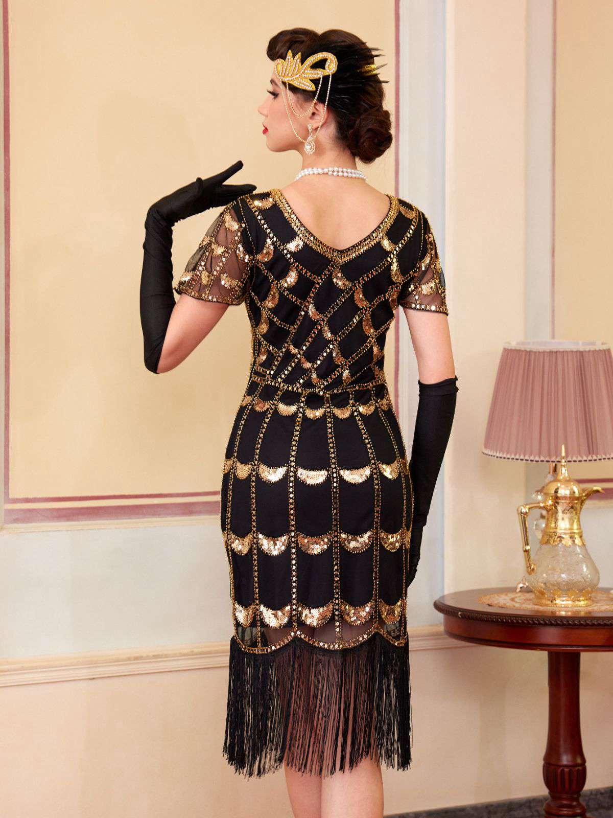 1920s Sequin Beaded Fringe Flapper Dress - Image 4