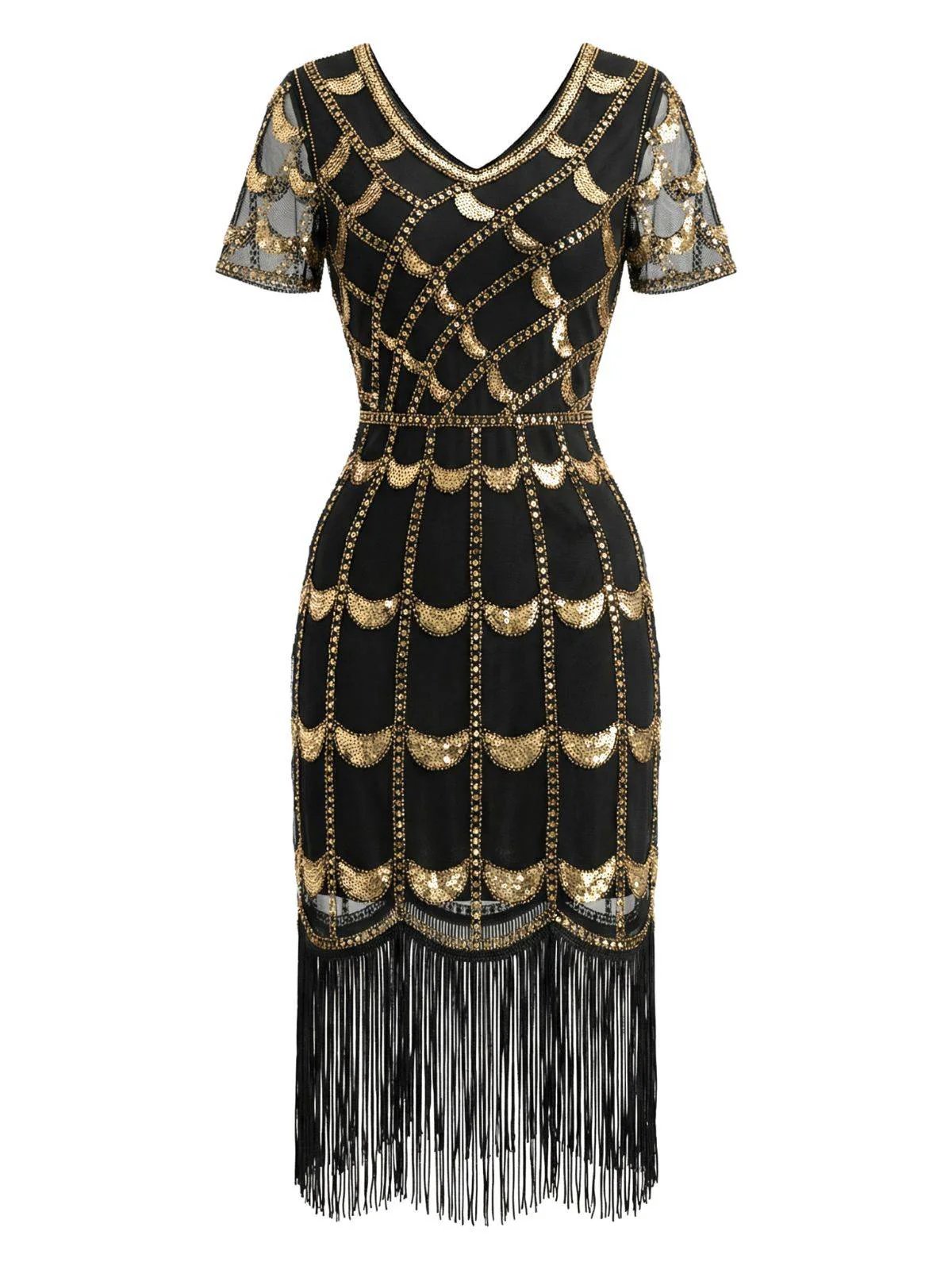 1920s Sequin Beaded Fringe Flapper Dress - Image 5