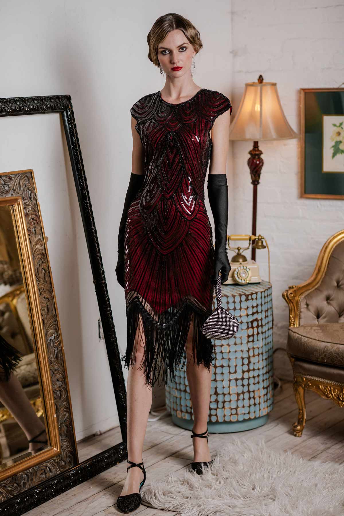 1920s Sequin Beaded Fringed Dress - Image 17