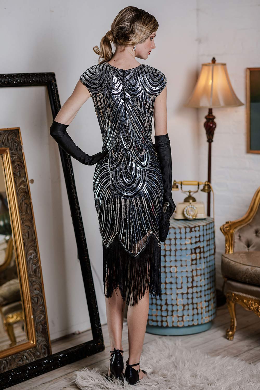1920s Sequin Beaded Fringed Dress - Image 4