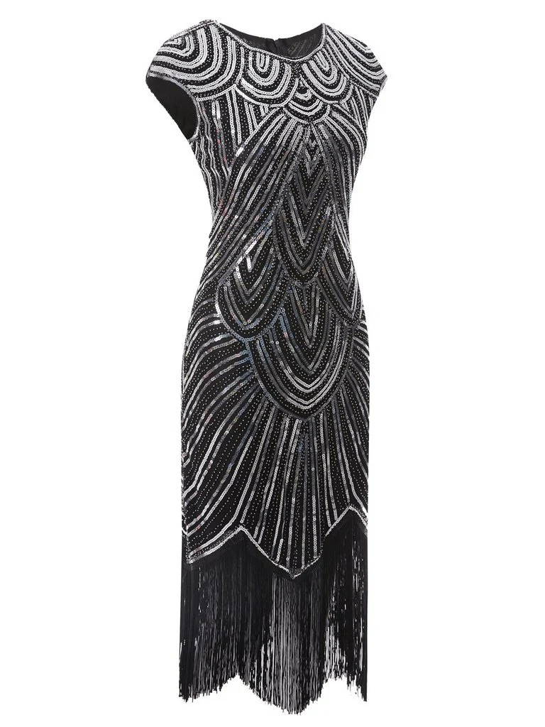 1920s Sequin Beaded Fringed Dress - Image 5