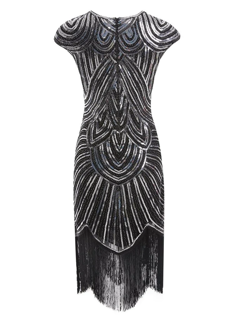 1920s Sequin Beaded Fringed Dress - Image 6