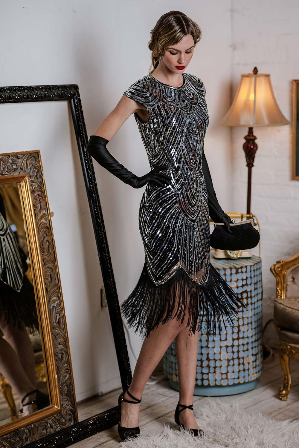 1920s Sequin Beaded Fringed Dress - Image 5