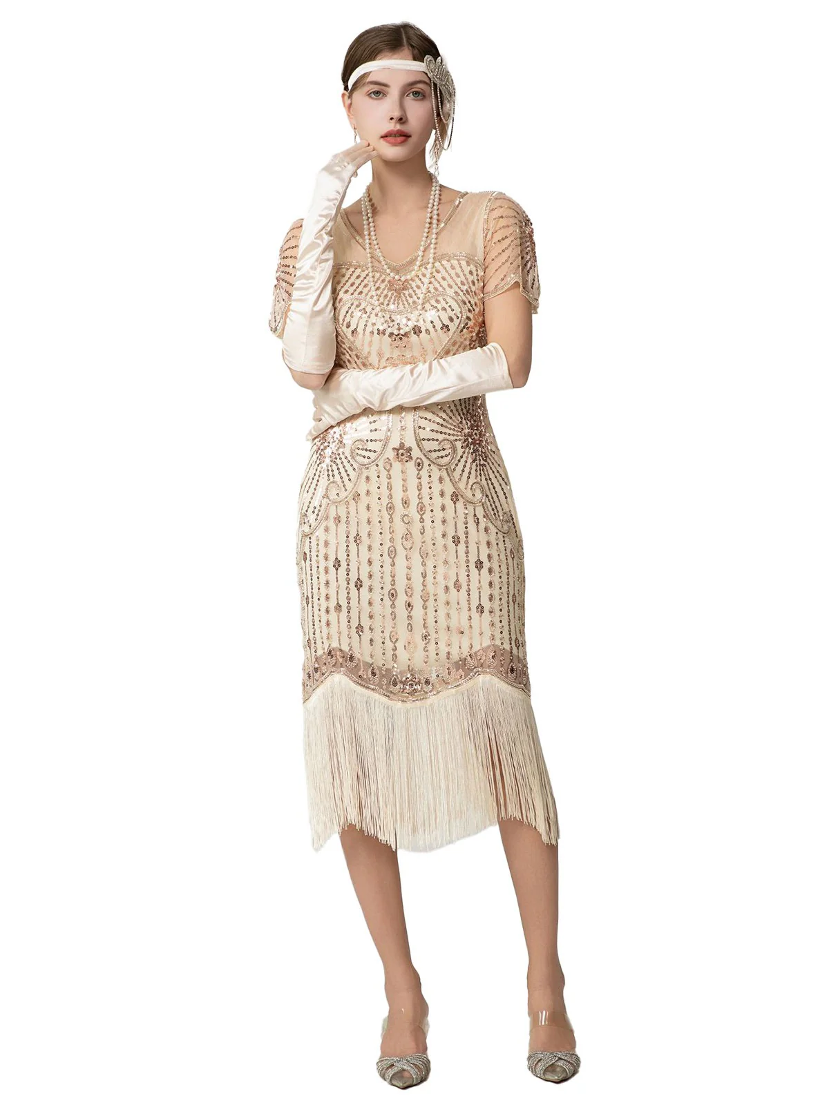 1920s Sequin Beads Fringed Charleston Dress - Image 10