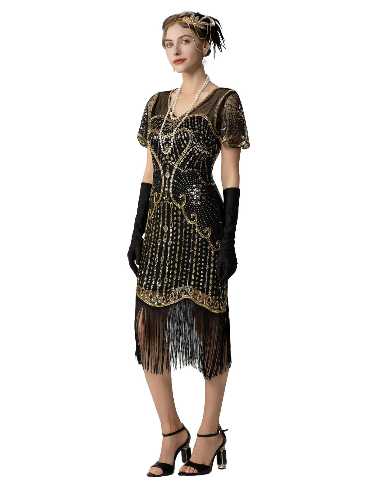 1920s Sequin Beads Fringed Charleston Dress - Image 12