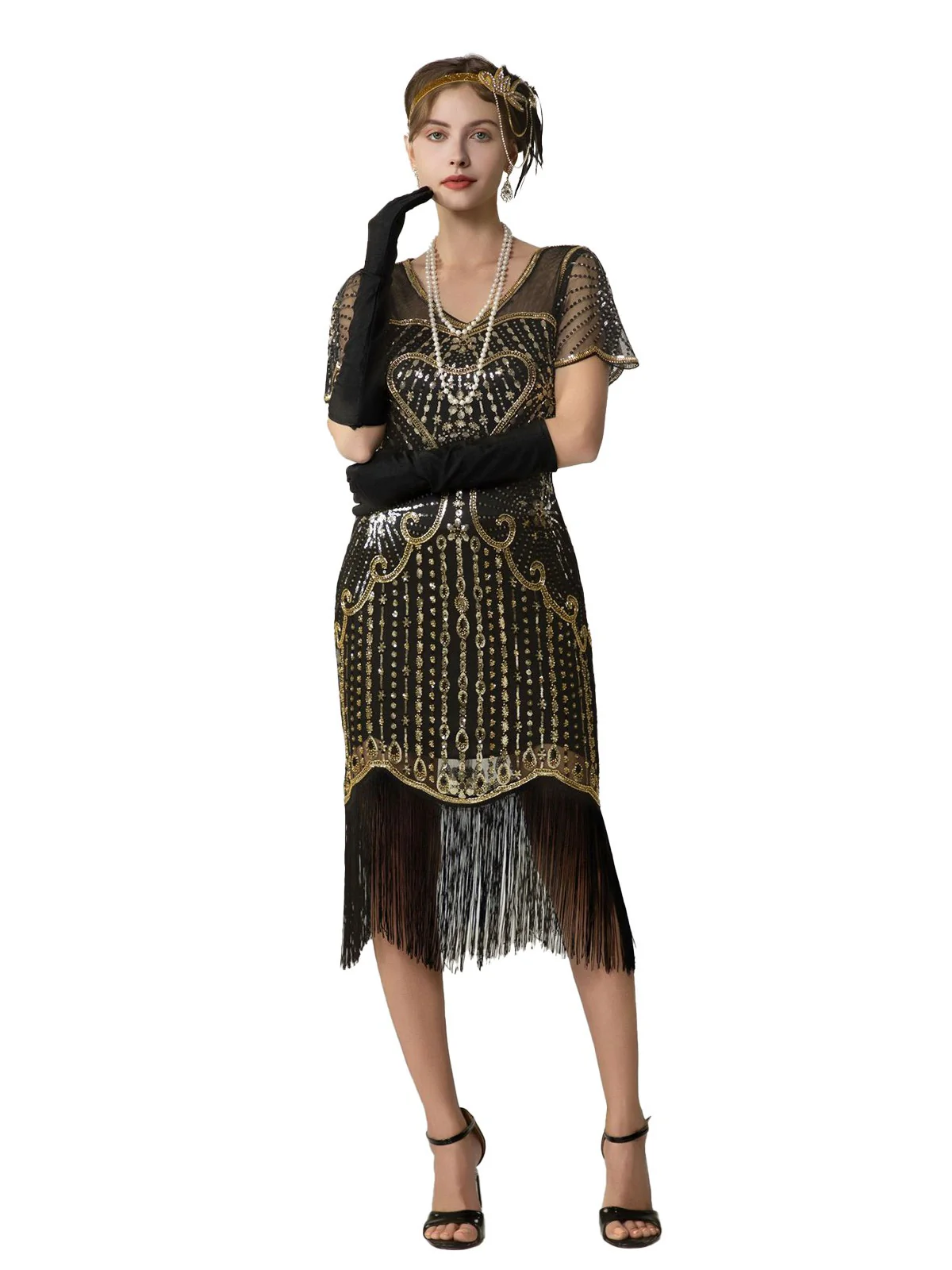 1920s Sequin Beads Fringed Charleston Dress - Image 14