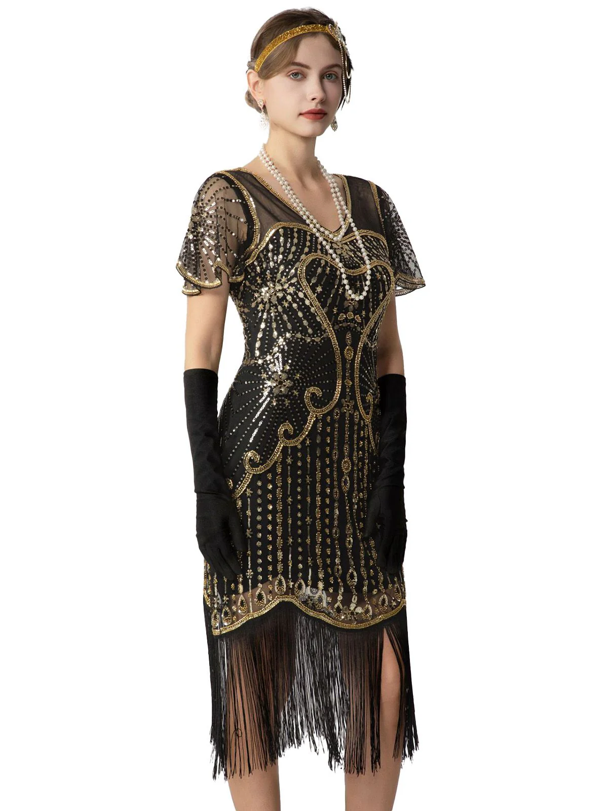 1920s Sequin Beads Fringed Charleston Dress - Image 3