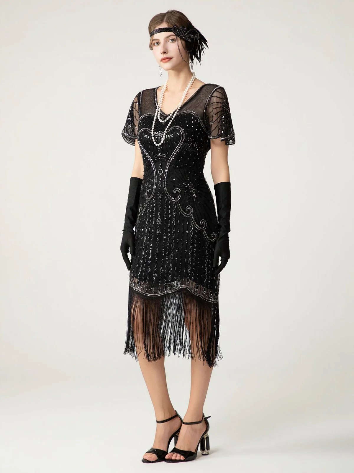 1920s Sequin Beads Fringed Charleston Dress - Image 4