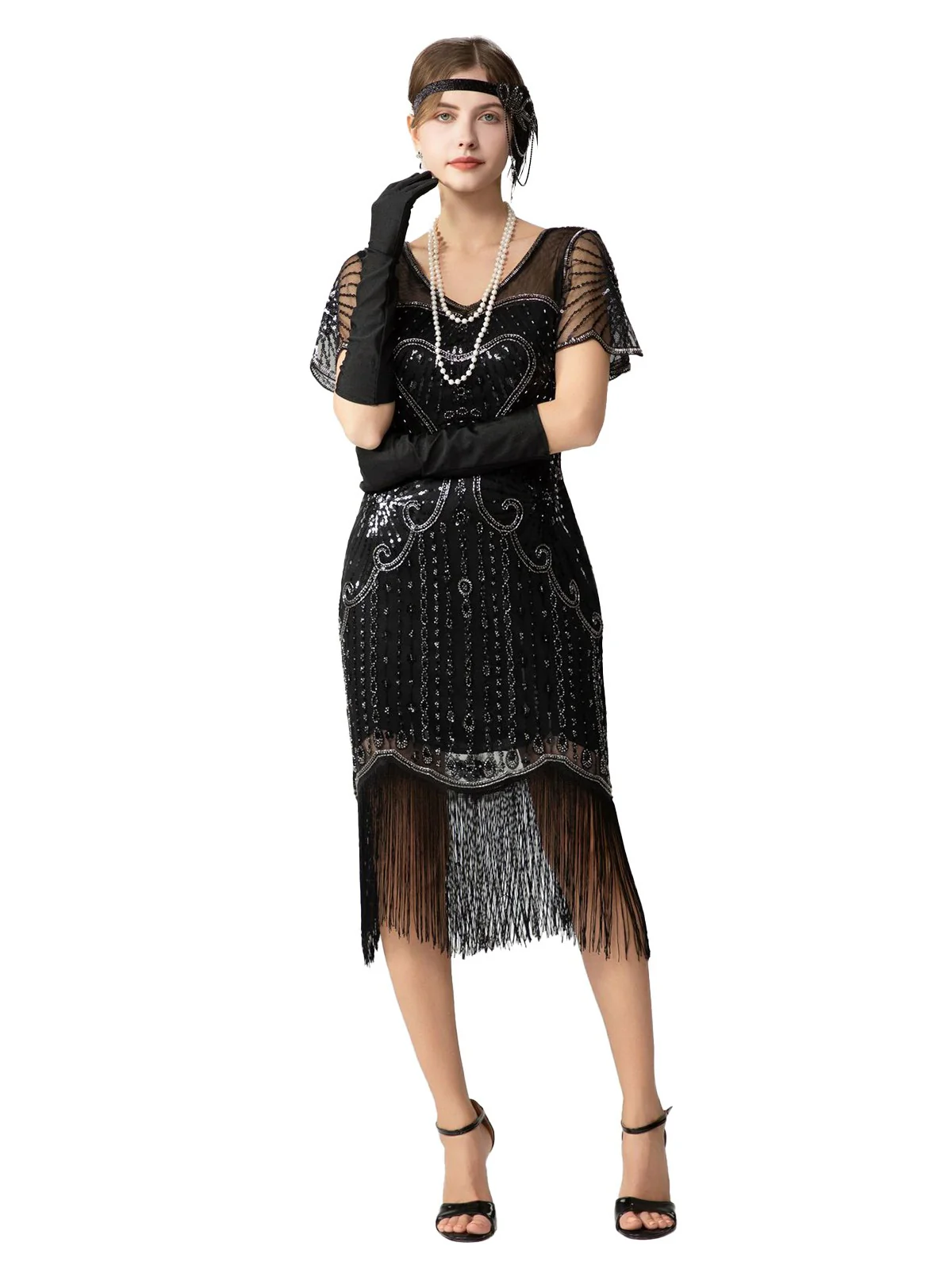 1920s Sequin Beads Fringed Charleston Dress - Image 6