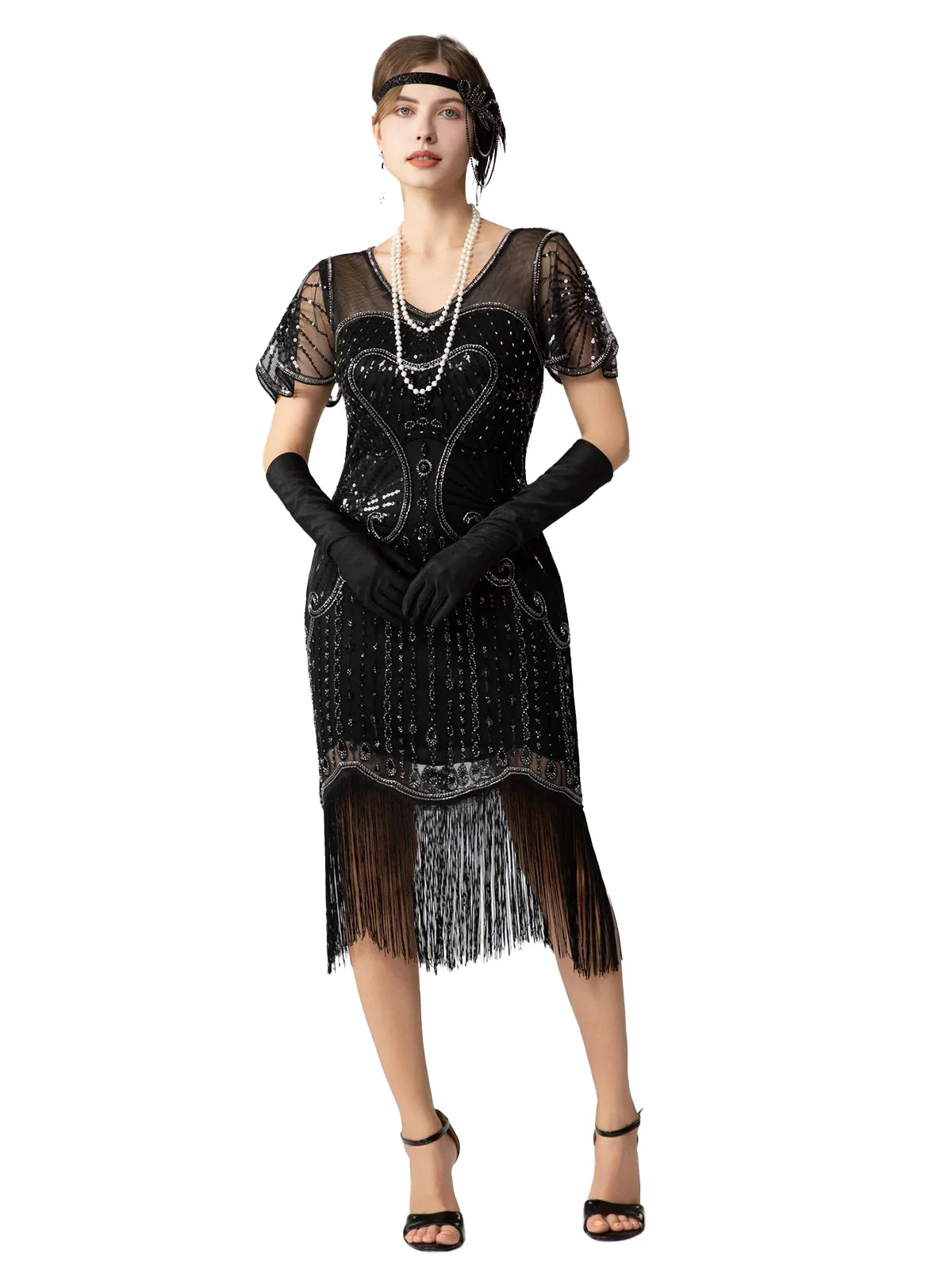 1920s Sequin Beads Fringed Charleston Dress - Image 7