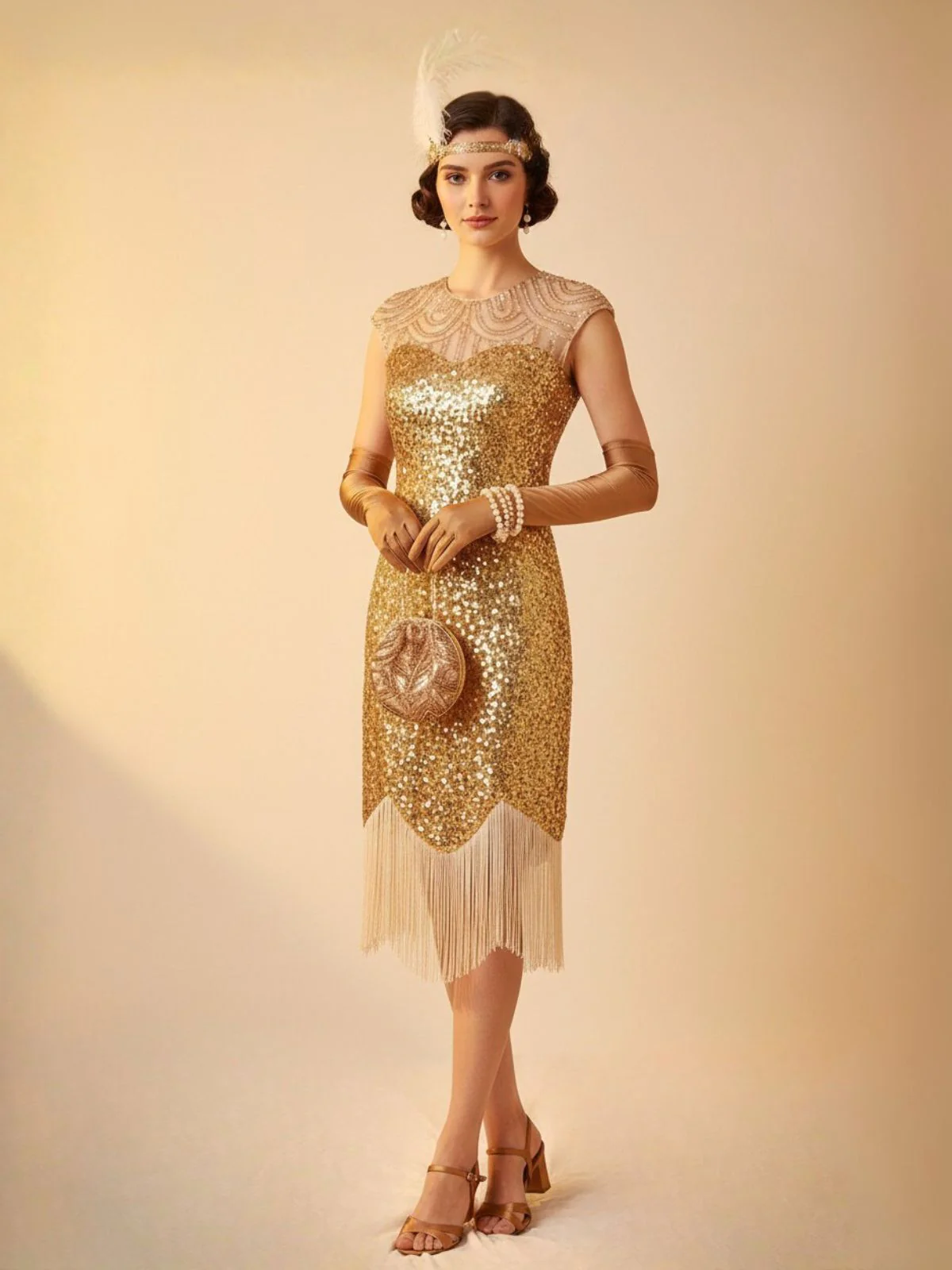 1920s Sequin Beads Fringed Evening Dress