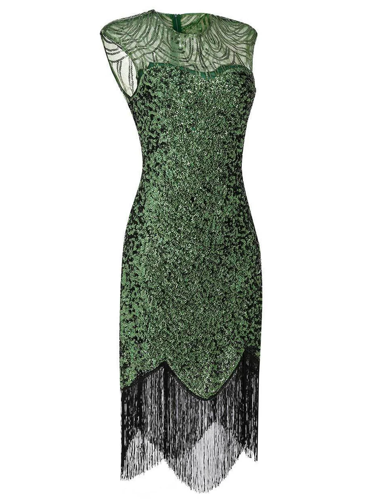 1920s Sequin Beads Fringed Evening Dress - Image 4