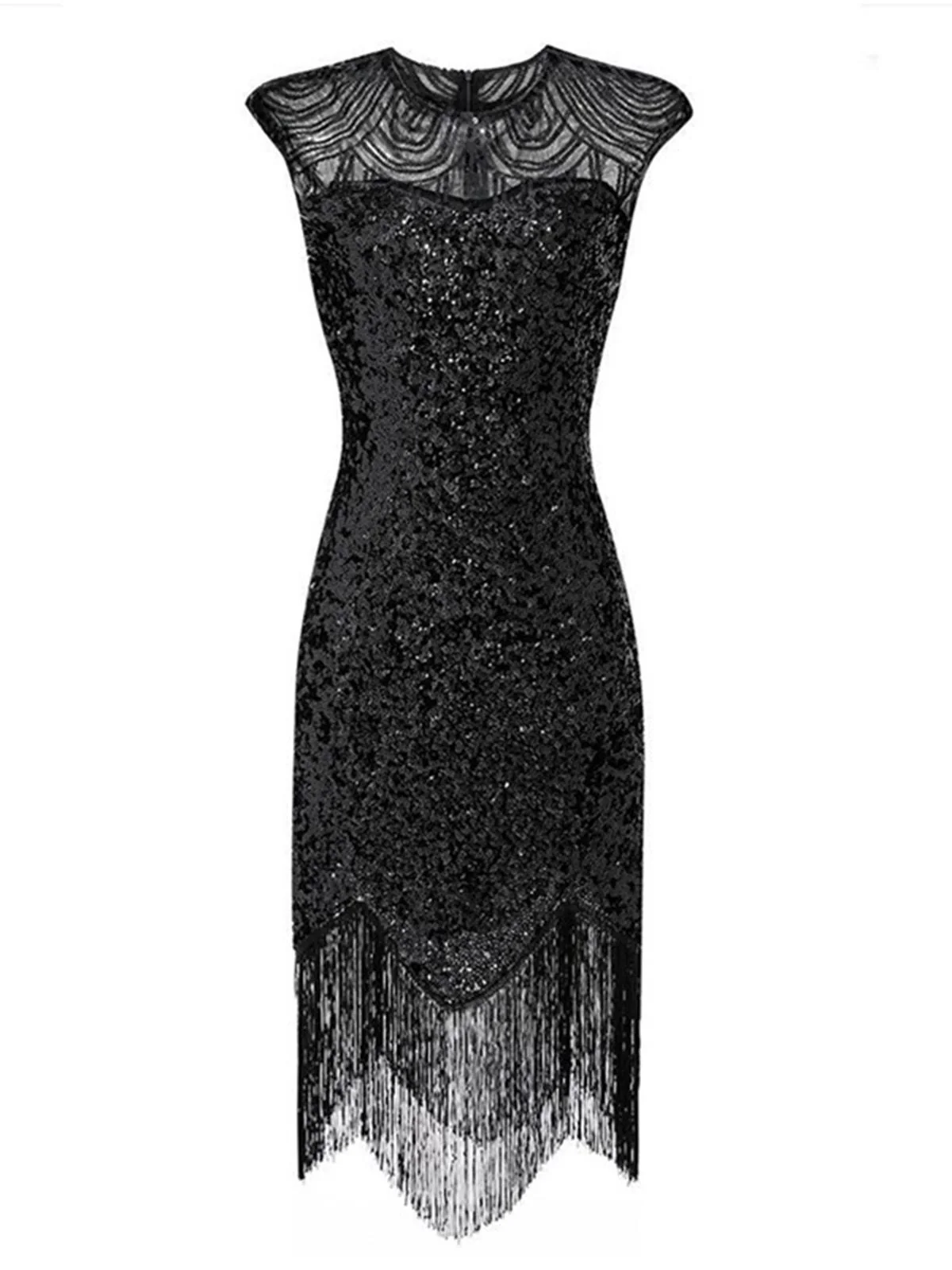 1920s Sequin Beads Fringed Evening Dress - Image 7