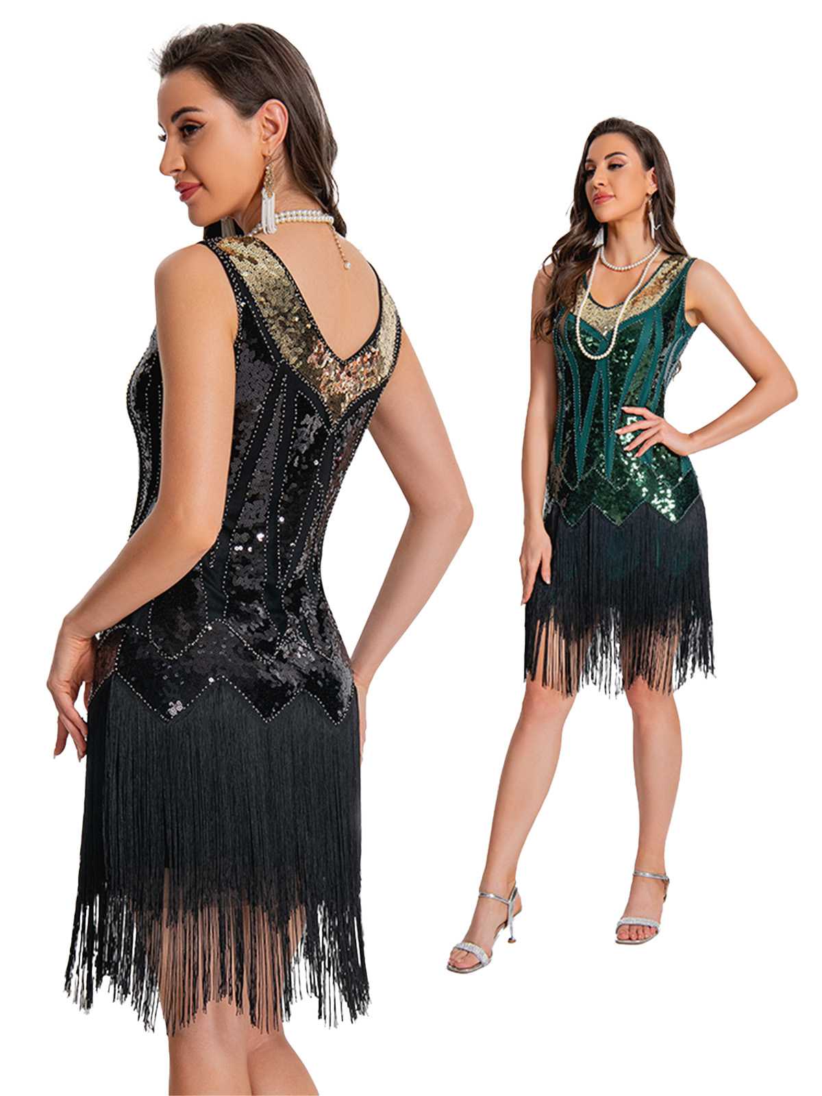 1920s Sequin Flapper Dress with Fringe Hem - Image 10