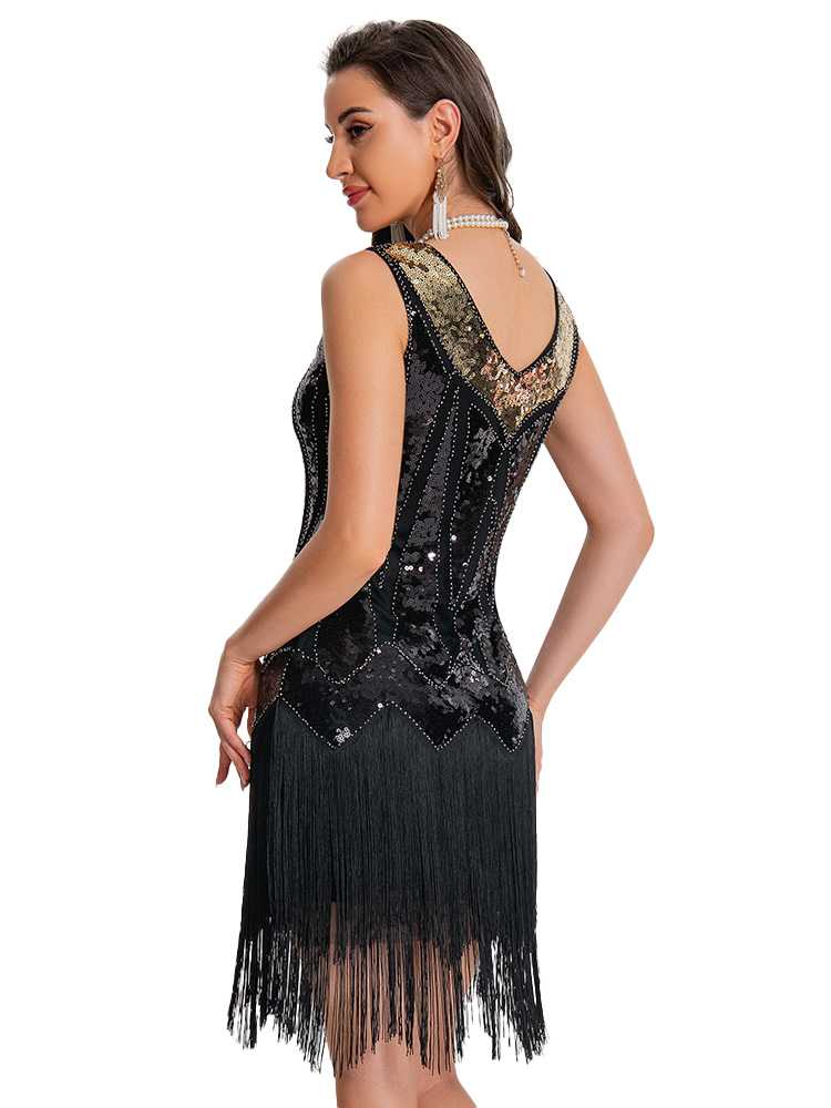 1920s Sequin Flapper Dress with Fringe Hem - Image 11