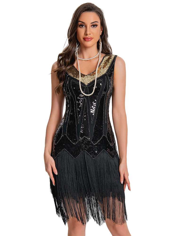 1920s Sequin Flapper Dress with Fringe Hem - Image 12
