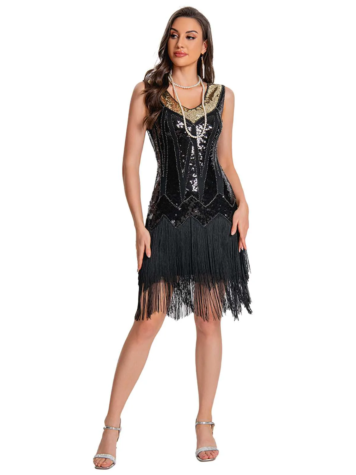 1920s Sequin Flapper Dress with Fringe Hem - Image 13