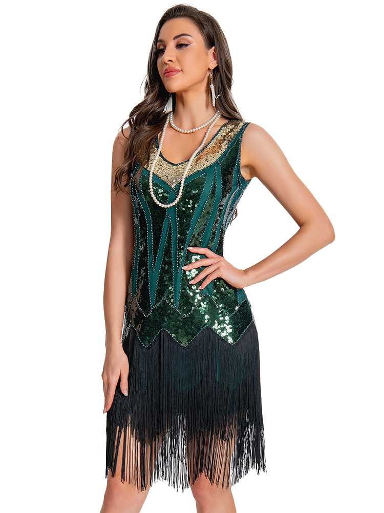 1920s Sequin Flapper Dress with Fringe Hem - Image 3