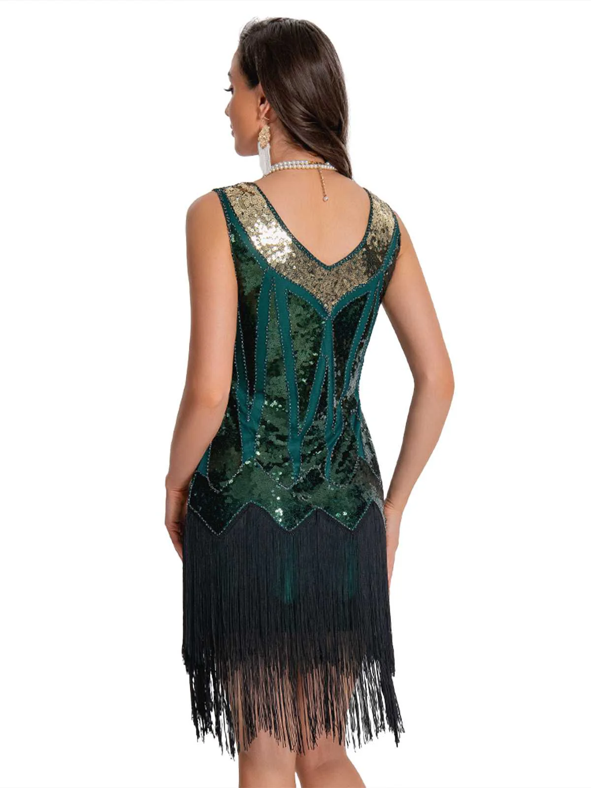 1920s Sequin Flapper Dress with Fringe Hem - Image 4
