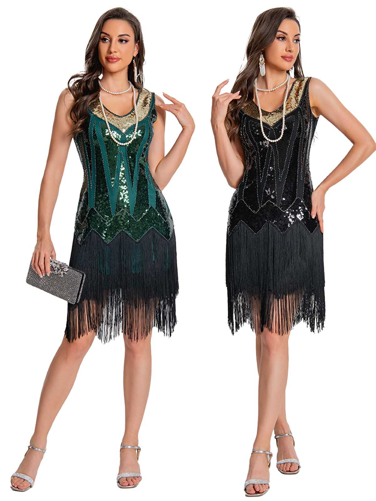 1920s Sequin Flapper Dress with Fringe Hem - Image 6