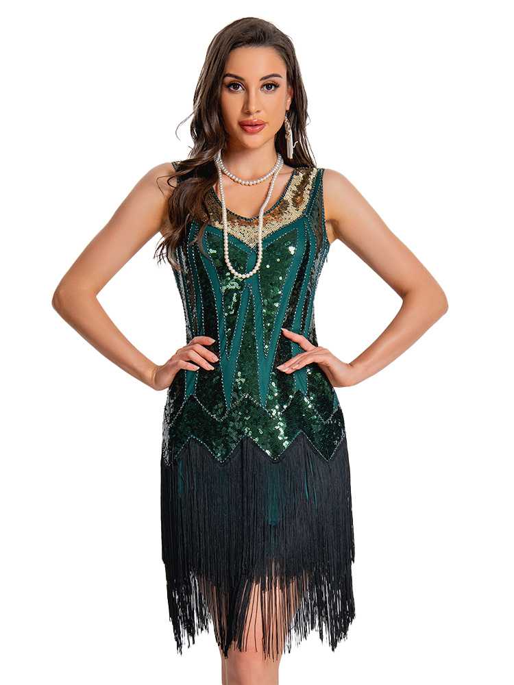 1920s Sequin Flapper Dress with Fringe Hem - Image 7