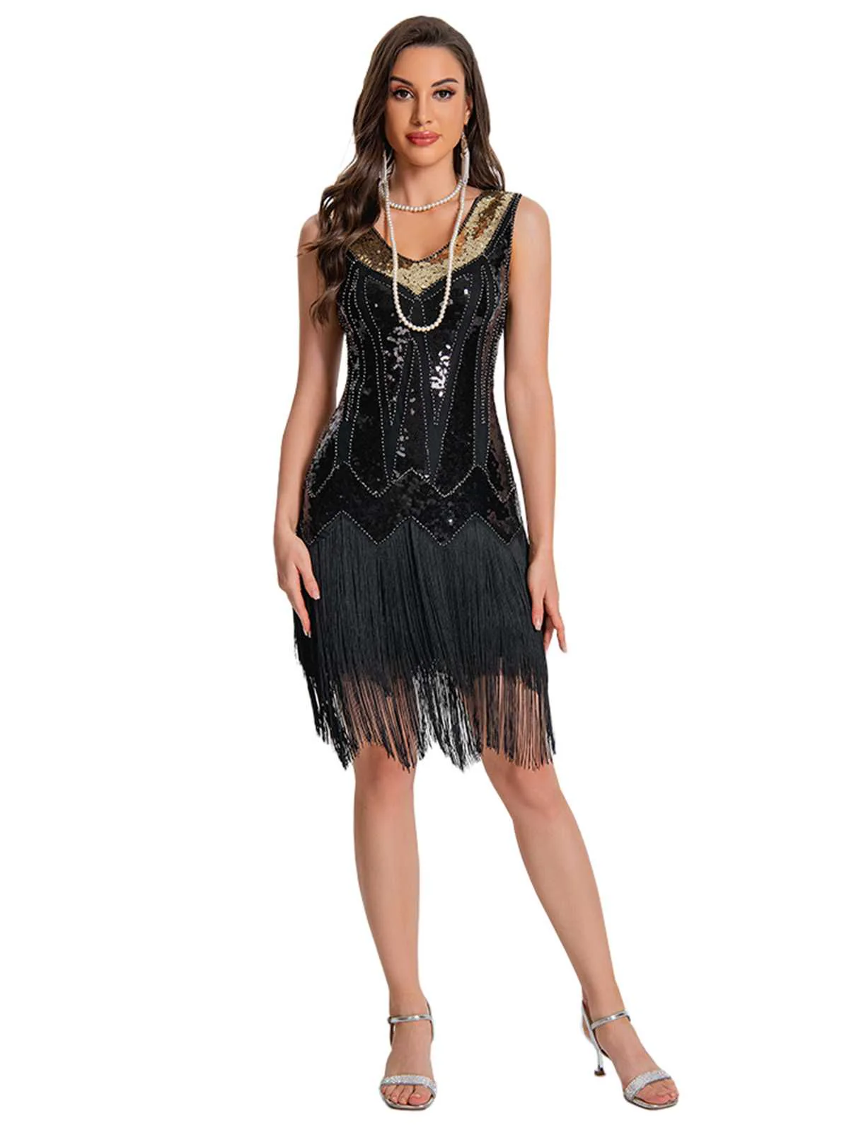 1920s Sequin Flapper Dress with Fringe Hem - Image 9