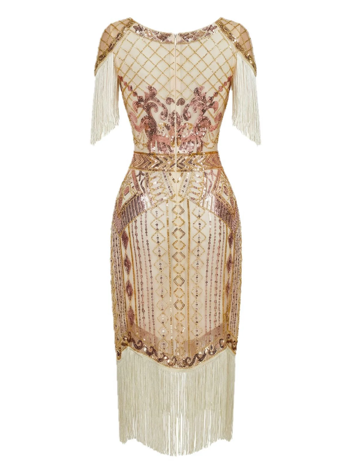 1920s Sequin Fringe Flapper V-Neck Dress - Image 6
