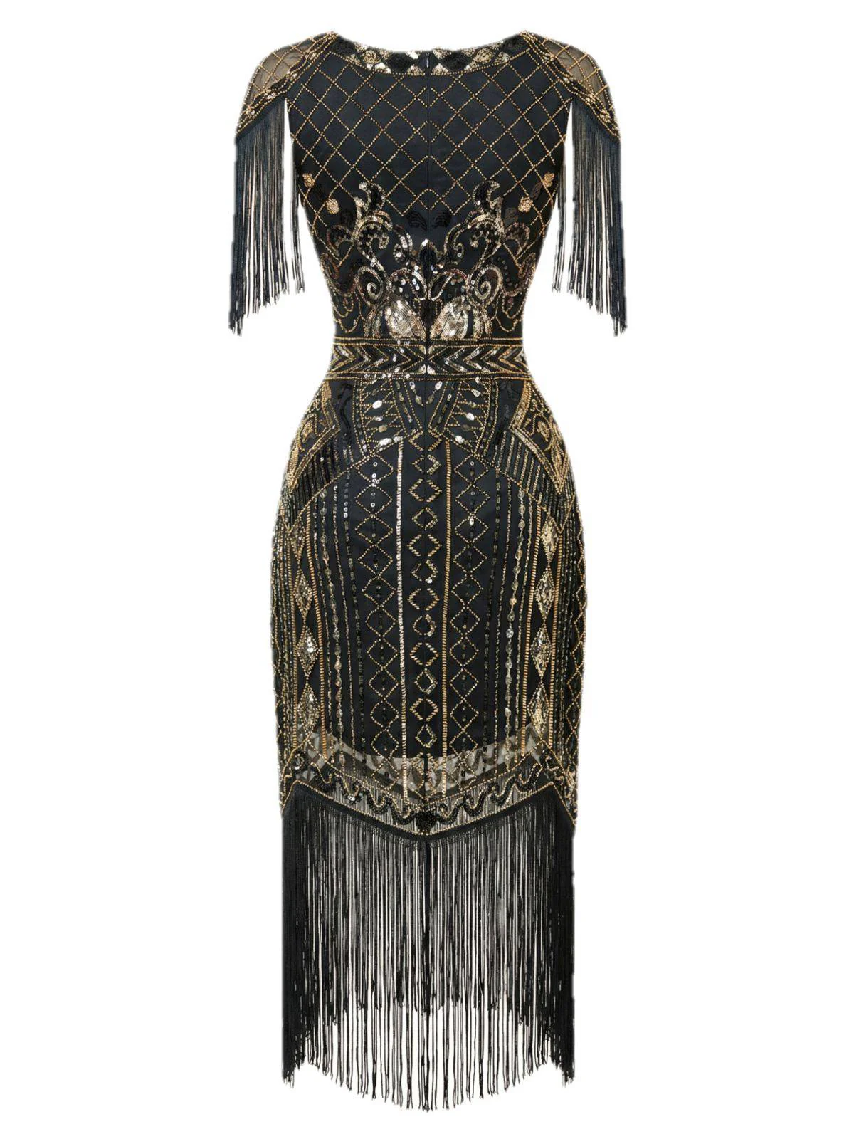 1920s Sequin Fringe Flapper V-Neck Dress - Image 7