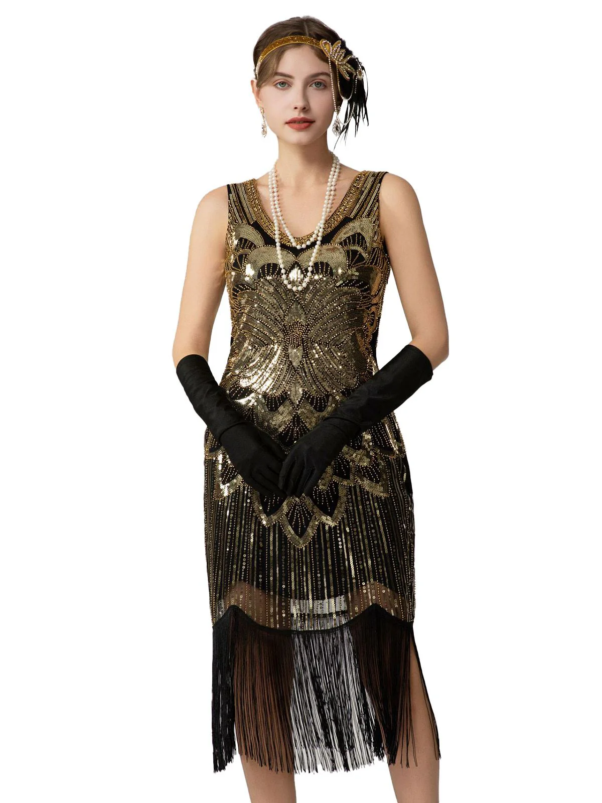 1920s Sequin Fringe Sleeveless U-Neck Flapper Dress - Image 11