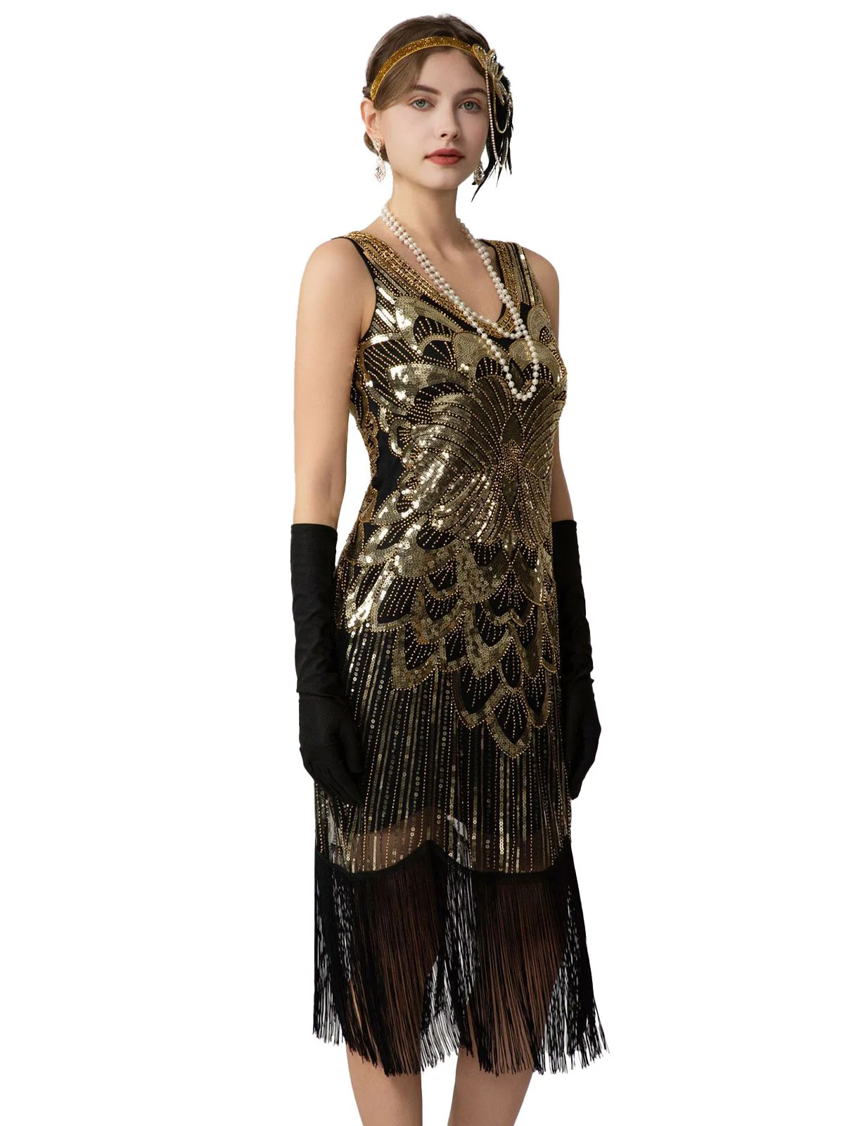 1920s Sequin Fringe Sleeveless U-Neck Flapper Dress - Image 13