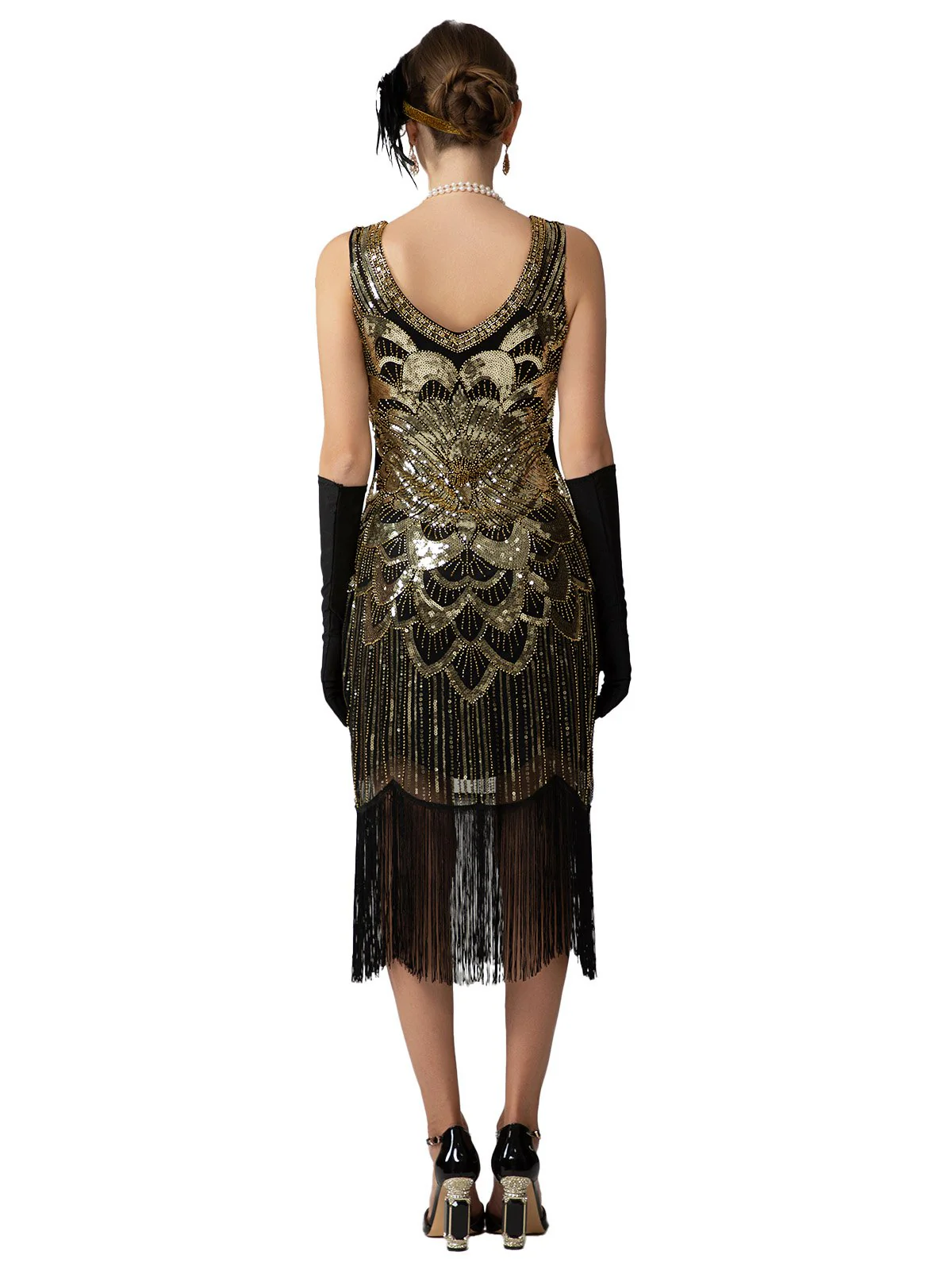 1920s Sequin Fringe Sleeveless U-Neck Flapper Dress - Image 14