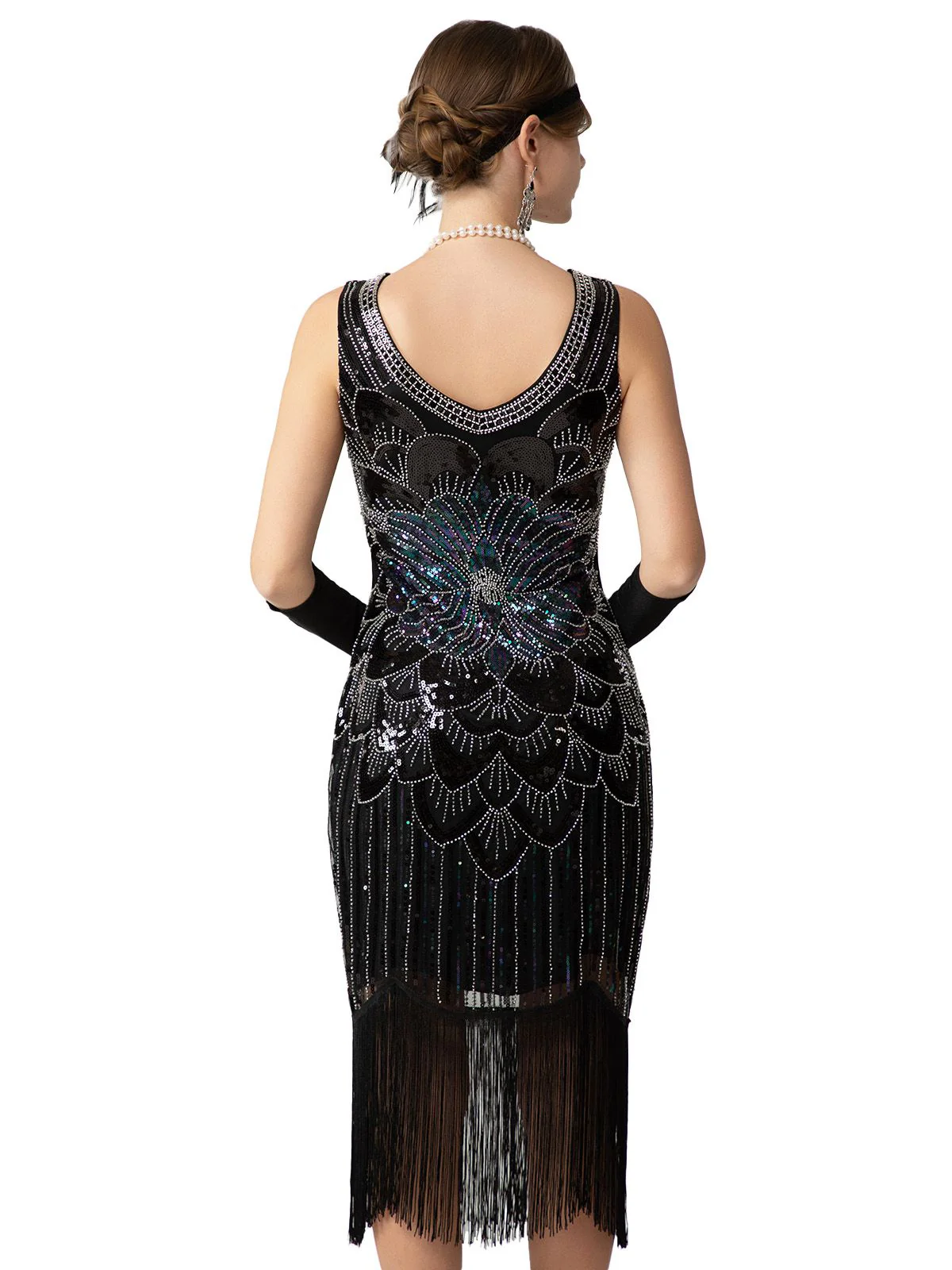 1920s Sequin Fringe Sleeveless U-Neck Flapper Dress - Image 5